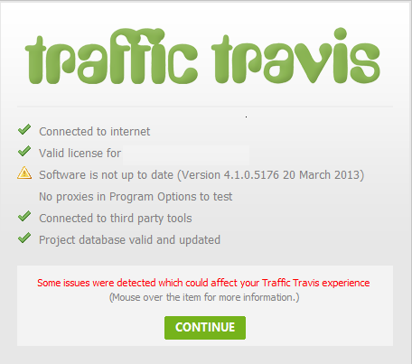Traffic Travis software update warning